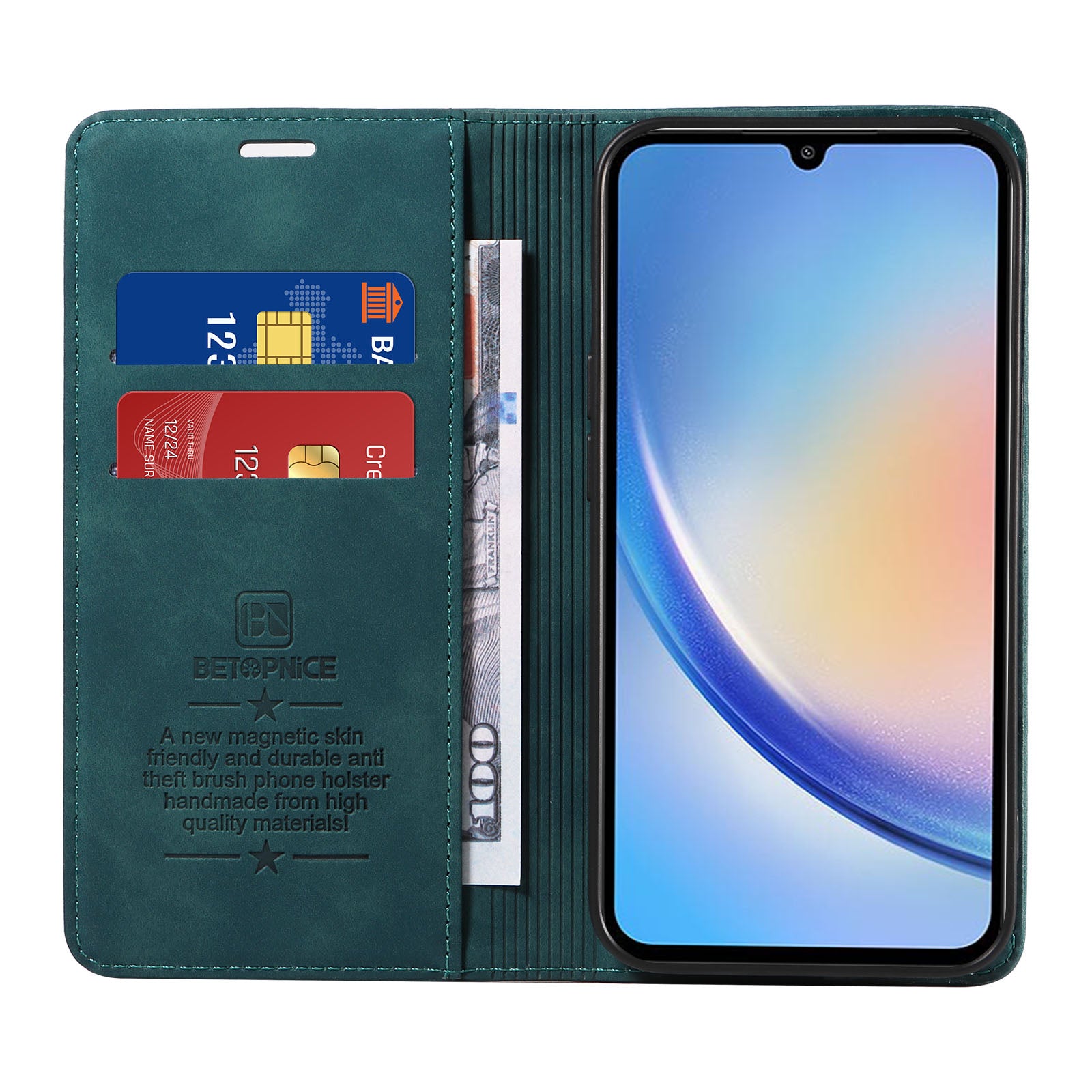 Uniqkart 003 For Samsung Galaxy A34 5G Wallet RFID Blocking Phone Stand Cover Shockproof PU Leather Case - Green Uniqkart 003 For Samsung Galaxy A34 5G Wallet RFID Blocking Phone Stand Cover Shockproof PU Leather Case - Green